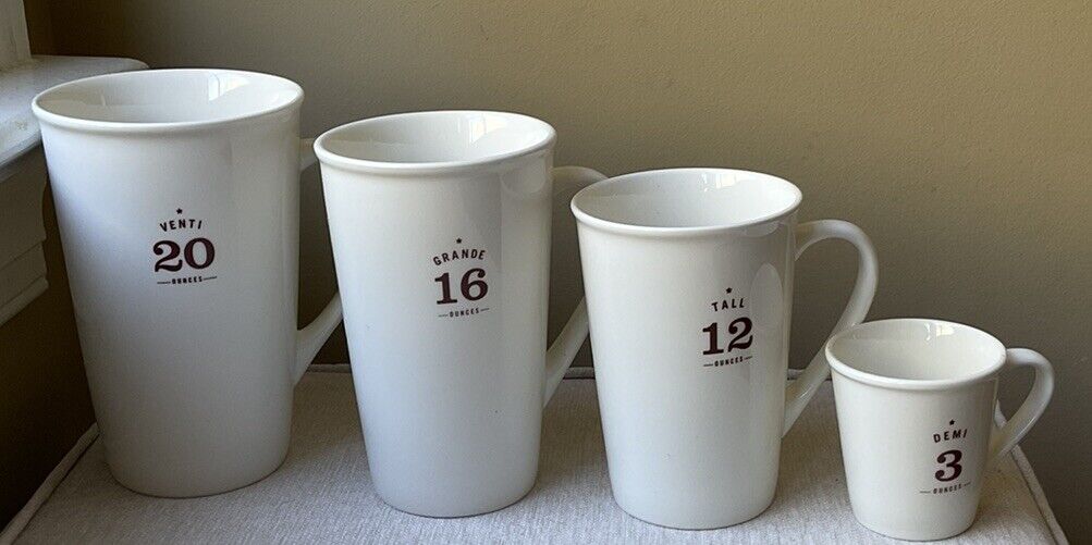 Starbucks Coffee Cup Mug Set 2010 White Ceramic 4 Mug Sizes RARE-VTG- HTF - Sold on eBay January 9th, 2025 for $74.94