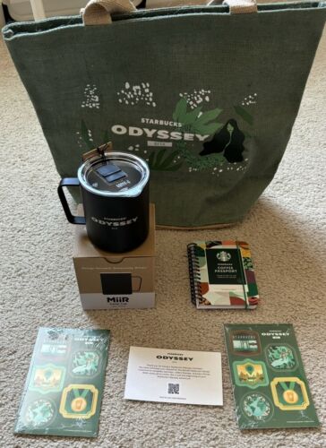 NEW STARBUCKS ODYSSEY BETA BURLAP TOTE BAG + MUG + STICKERS + PASSPORT - Sold on eBay July 12th, 2024 for $98.95