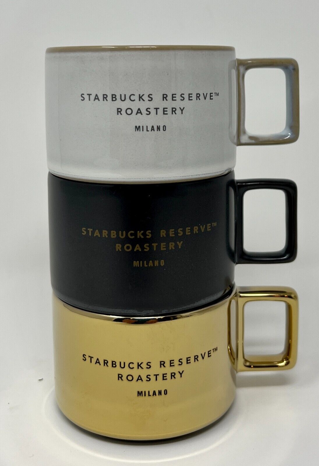 Starbucks Reserve MILAN Italy SET 3 Ceramic DEMI ESPRESSO Cups White Black Gold - Sold on eBay December 18th, 2024 for $89.95