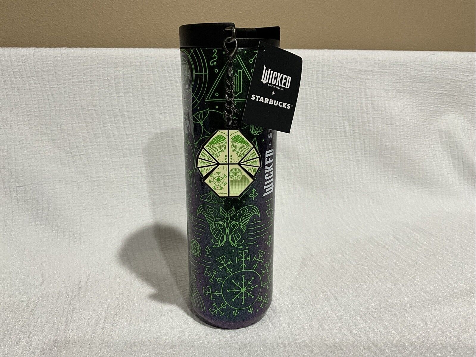 NEW Starbucks Wicked Elphaba Glow In The Dark Vacuum Seal Tumbler Metal Charm - Sold on eBay December 13th, 2024 for $69.99