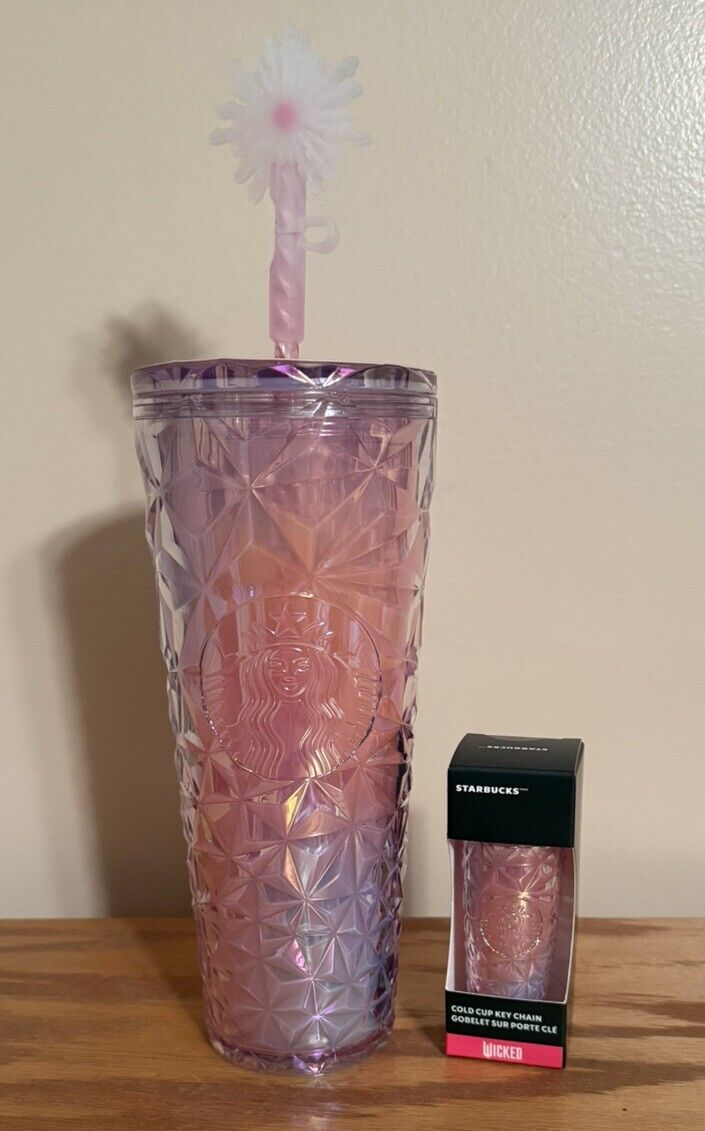 Starbucks WICKED Glinda Upland Iridescent Tumbler with Straw Topper & Key Chain - Sold on eBay November 30th, 2024 for $95.00