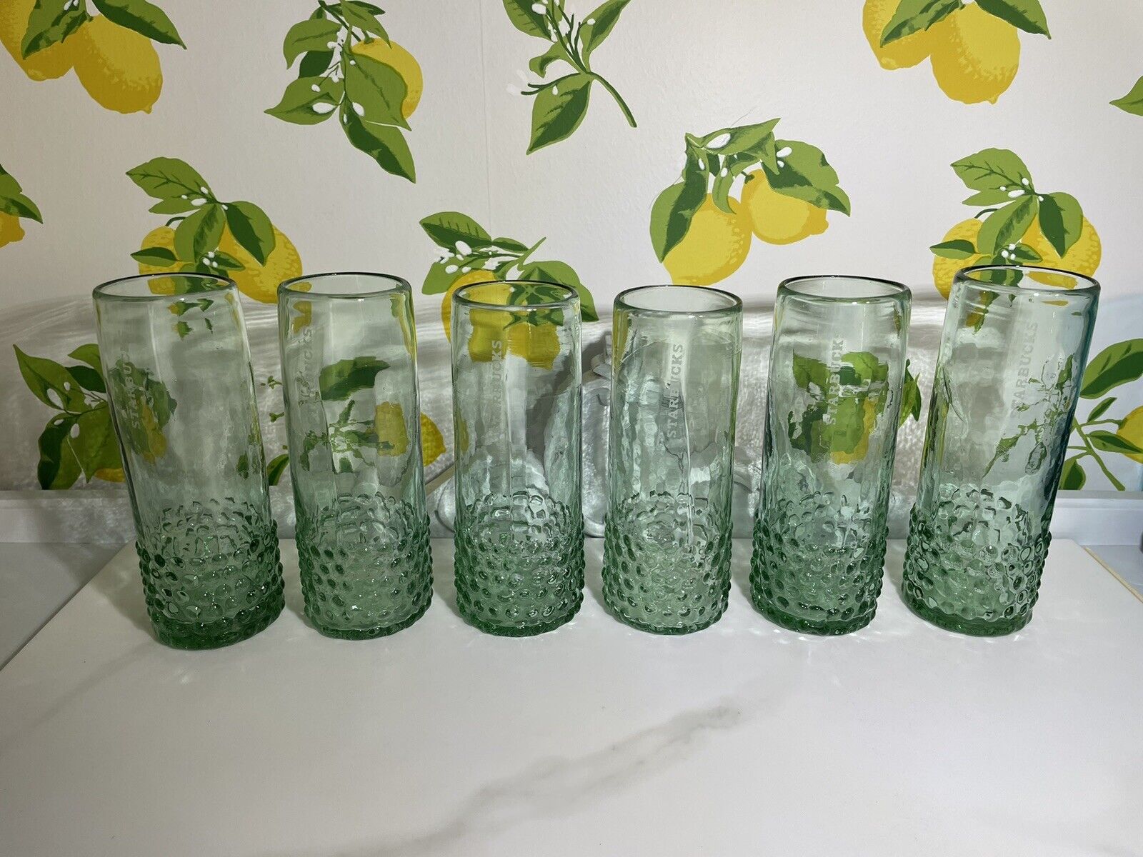 Starbucks Etched Green Hand Blown Hobnail Tumbler Cold Glasses Set Of 6 - Sold on eBay December 30th, 2024 for $114.99