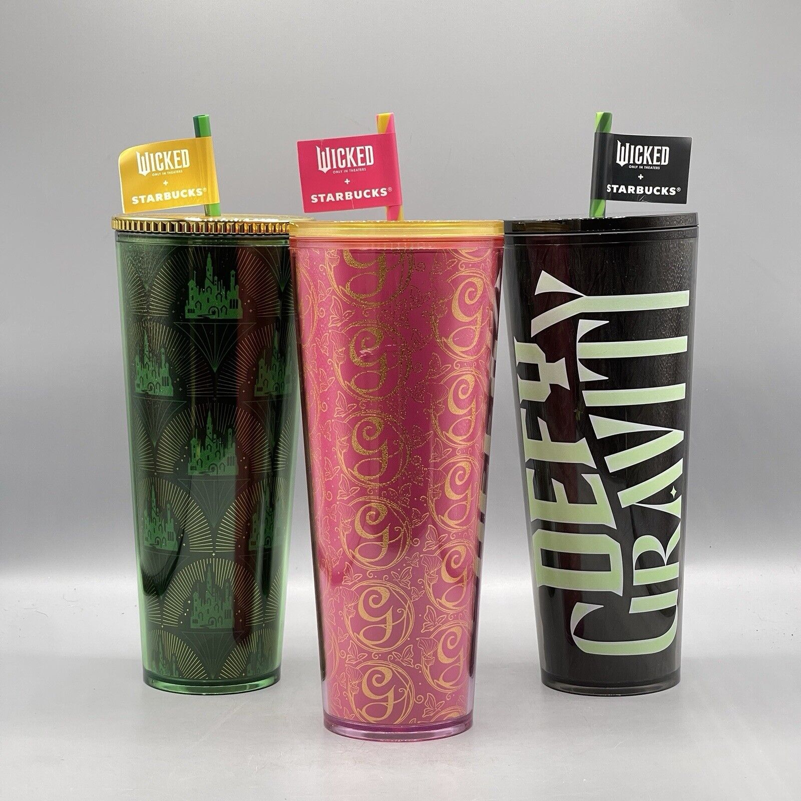 Starbucks Wicked Tumbler 24oz Glinda Elphaba Emerald City Glow In Dark Set Of 3 - Sold on eBay January 11th, 2025 for $124.85