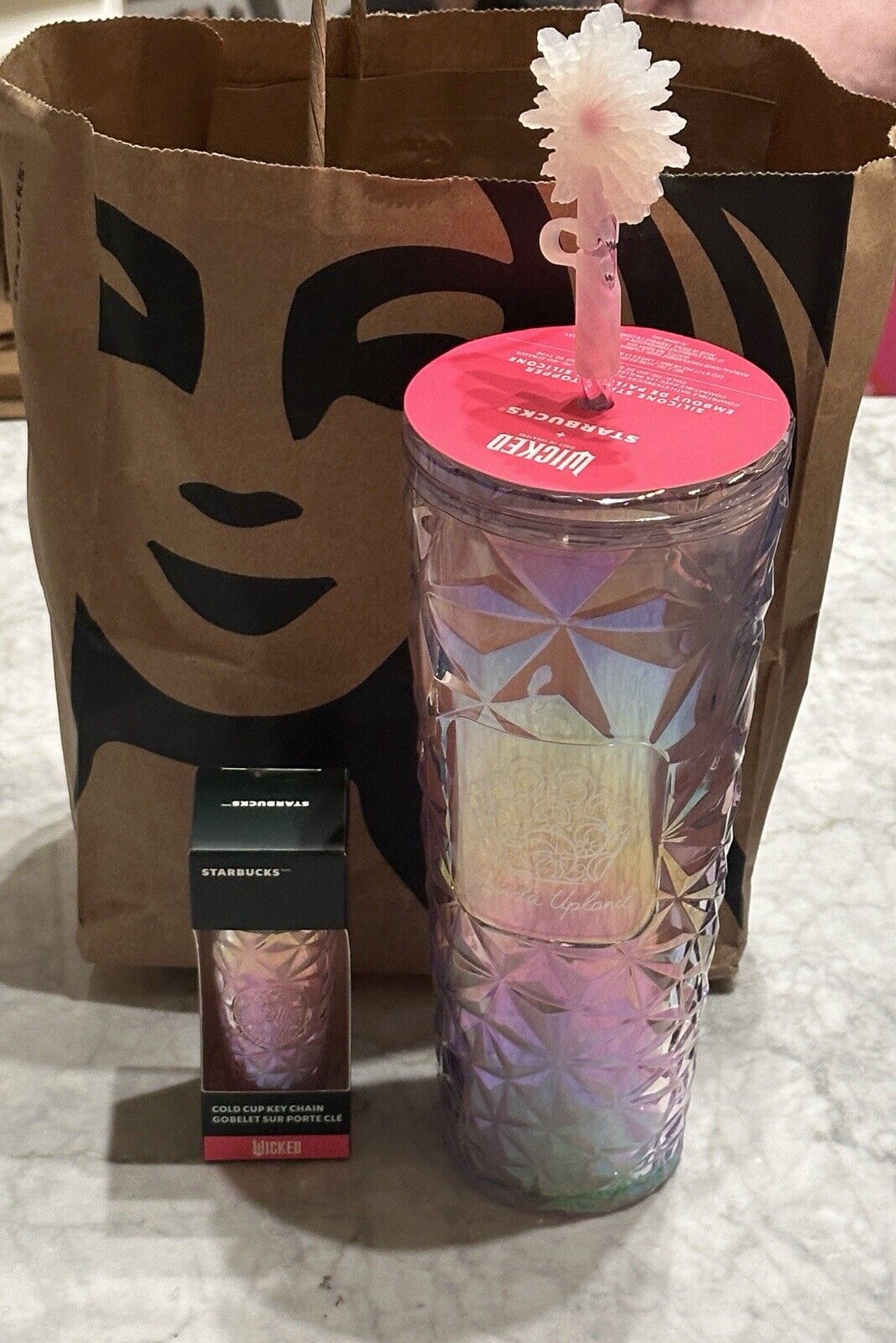 NEW Starbucks Wicked Glinda Prism Cold Cup Wand Straw Topper & Matching Keychain - Sold on eBay December 15th, 2024 for $109.00