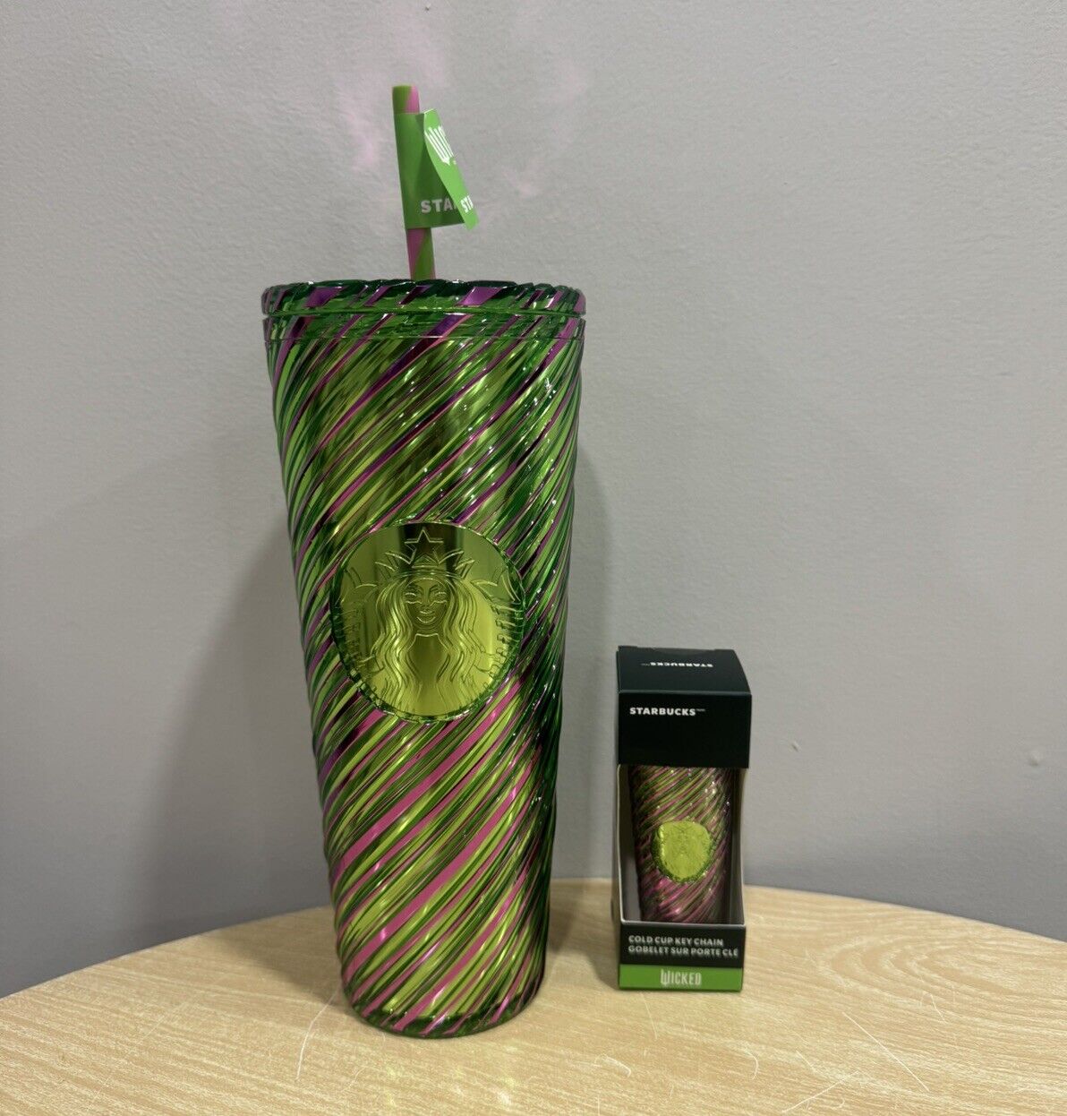 Starbucks WICKED 24oz Cold Cup Pink and Green Swirl Tumbler + Mini Keychain NEW - Sold on eBay December 6th, 2024 for $99.74