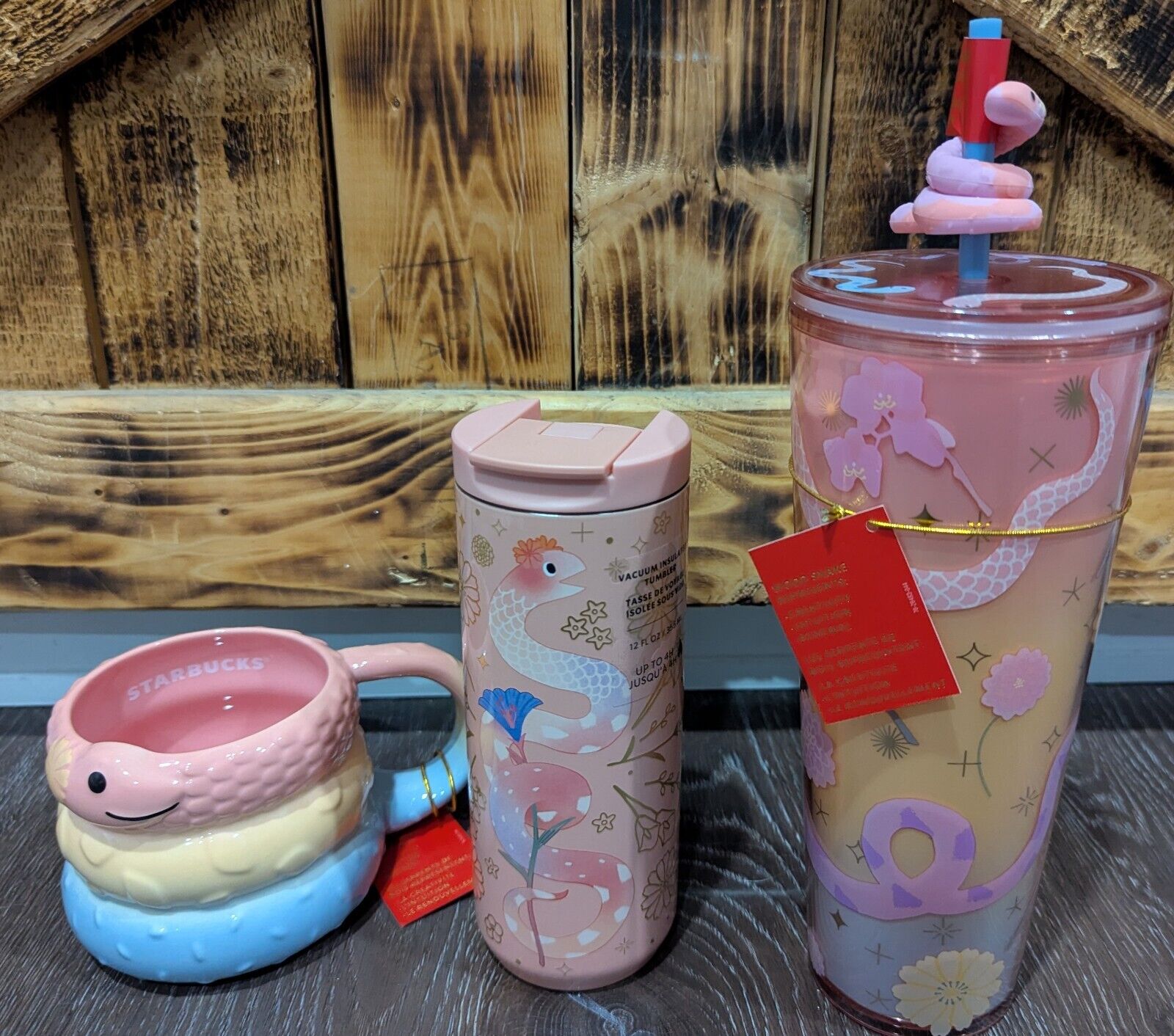 NEW 2025 Starbucks Lunar New Year of Snake Tumbler SNAKE TOPPER TUMBLER MUG LOT3 - Sold on eBay February 26th, 2025 for $89.98
