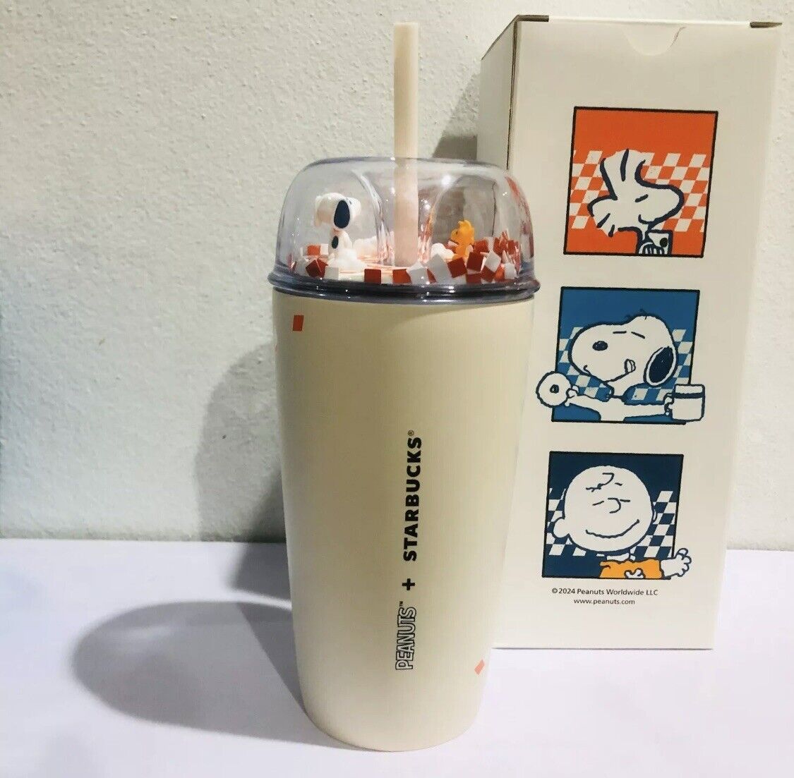 Starbucks + Peanuts Snoopy Stainless Tumbler 16 oz. Lid Dome White Cold Cup 2024 - Sold on eBay February 10th, 2025 for $80.00