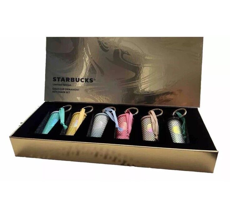 STARBUCKS LIMITED EDITION COLD CUP ORNAMENT KEY CHAIN SET GOLD BOX VERY RARE - Sold on eBay November 19th, 2024 for $125.00