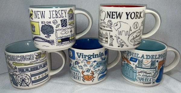 5 "Been There" Series Starbucks Mugs Chicago Virginia New Jersey NY Philadelphia