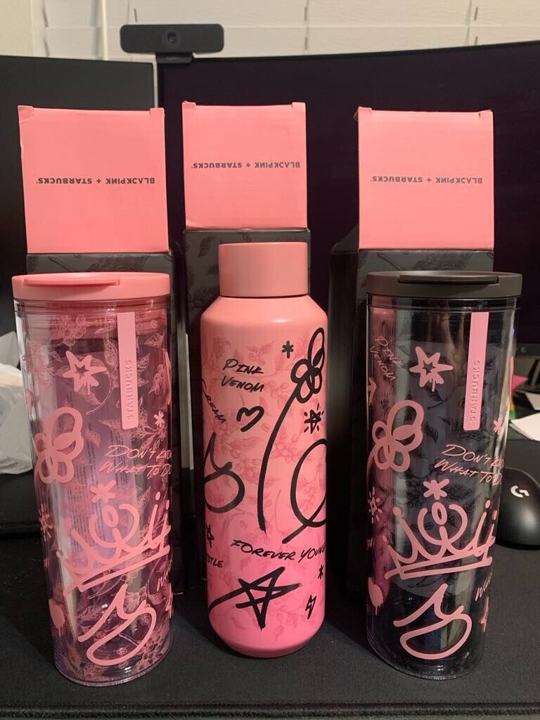 Starbucks Blackpink bdl- 20oz Stainless Steel Bottle  || 16oz Pnk & Blk tumblers - Sold on eBay December 4th, 2024 for $200.00