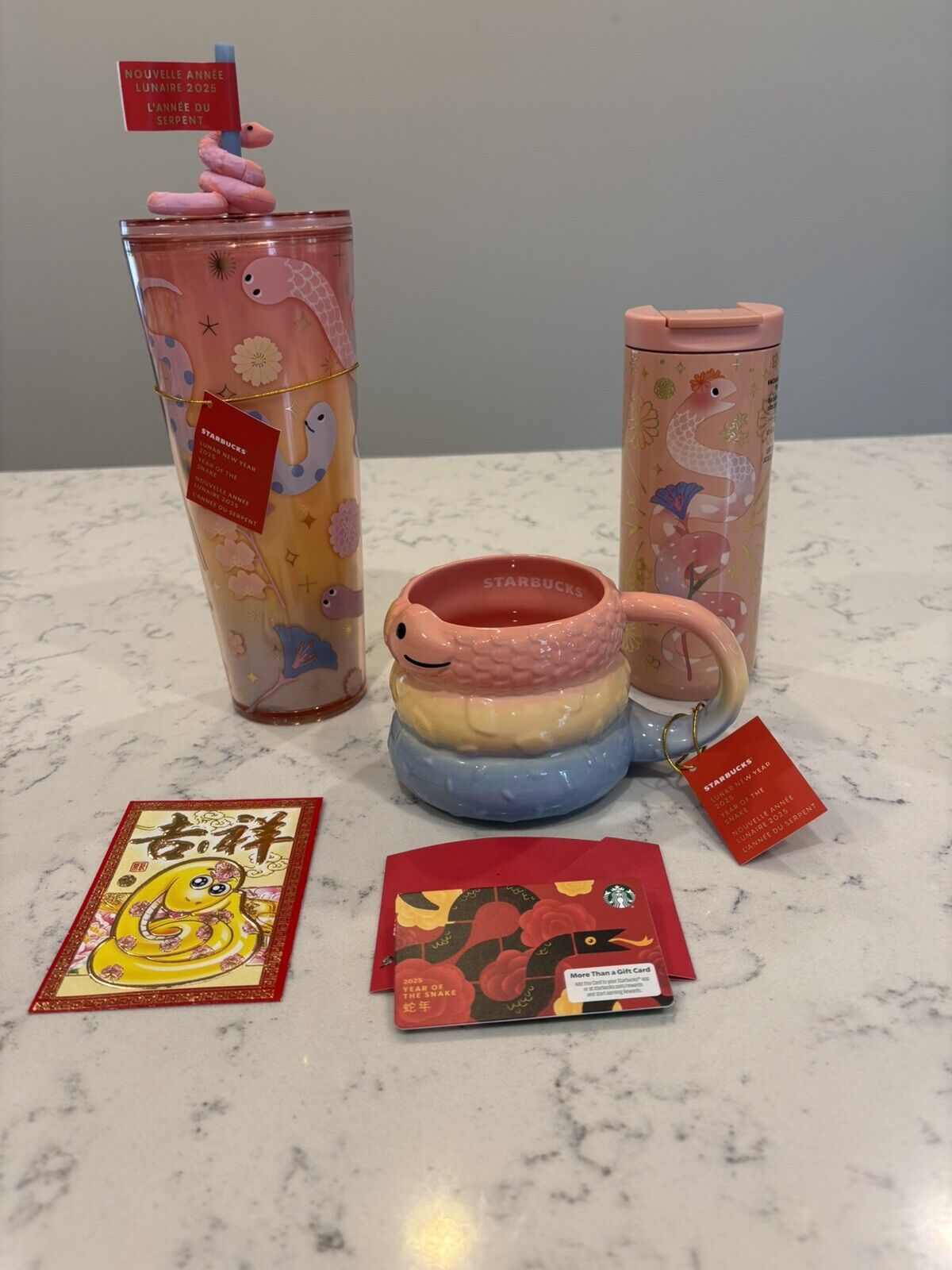 STARBUCKS LUNAR NEW YEAR 2025 3 Piece Set Mug Cup Tumbler Coffee w/Gift Card - Sold on eBay January 8th, 2025 for $125.00