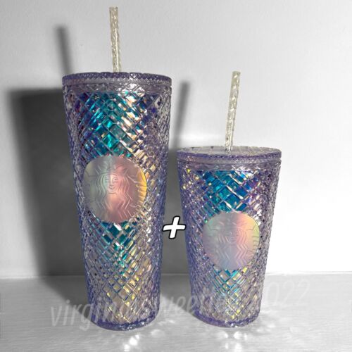 BOTH Starbucks Holiday 2022 Iridescent White Clear Jeweled 16oz + 24oz Tumbler - Sold on eBay August 12th, 2024 for $89.99