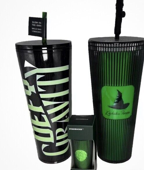 Starbucks Wicked Cold Cup Set Elphaba Glow in Dark  w/Broom Gravity And Keychain - Sold on eBay January 19th, 2025 for $99.99 (1 bids) 