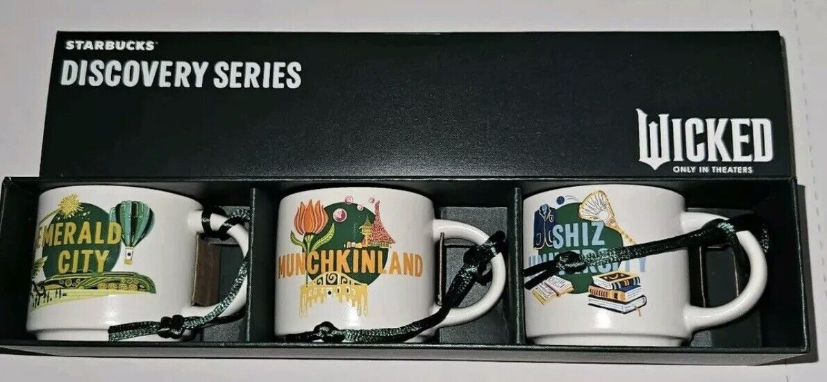 Wicked Starbucks Discovery Series Mini Mug Ornament 3 Set Universal Studios Shiz - Sold on eBay December 25th, 2024 for $79.99