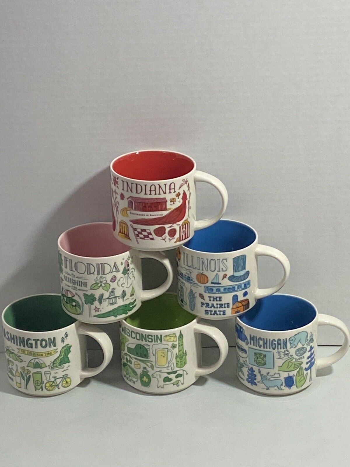6 Starbucks Been There Series Across The Globe Mug Florida Wisconsin MI IL WA IN - Sold on eBay January 10th, 2025 for $76.08 (11 bids) 