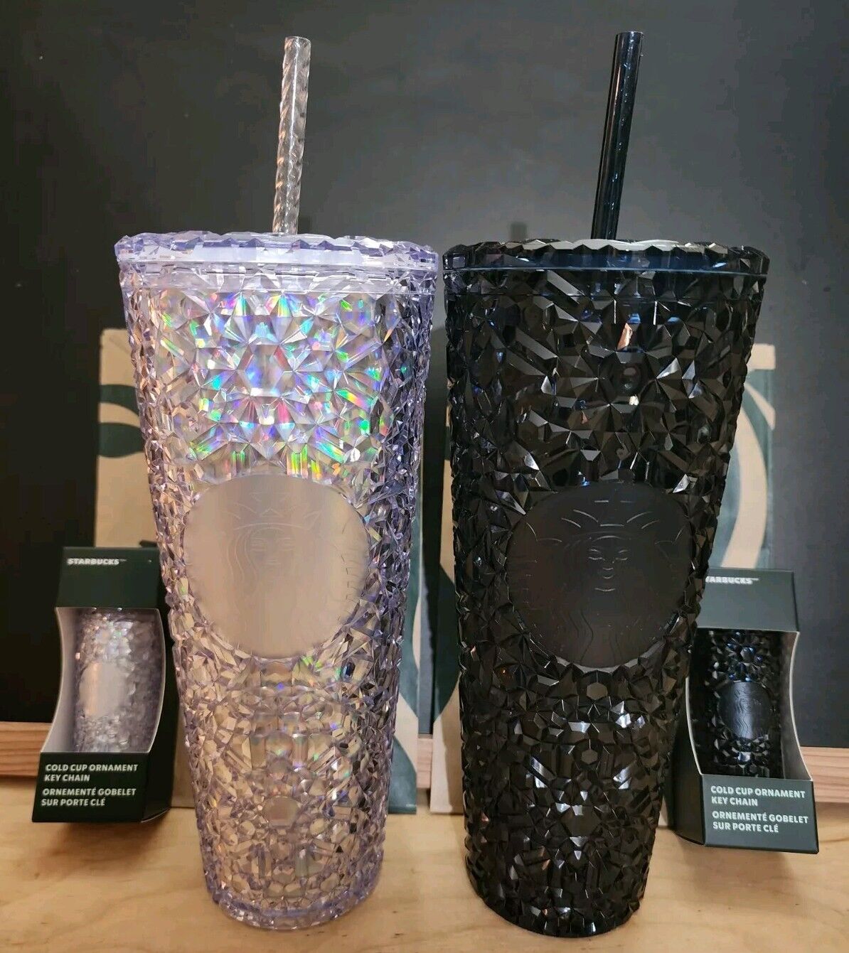 Starbucks Iridescent Gem Venti Tumbler & Keychain Clear Navy 2024 - Sold on eBay December 10th, 2024 for $98.00