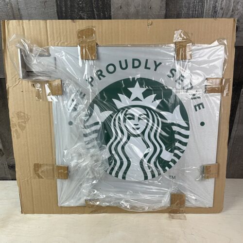 Starbucks Metal Look Sign We Proudly Serve 18” X 18” Double Sided w/ Wall Mount - Sold on eBay July 26th, 2024 for $56.95