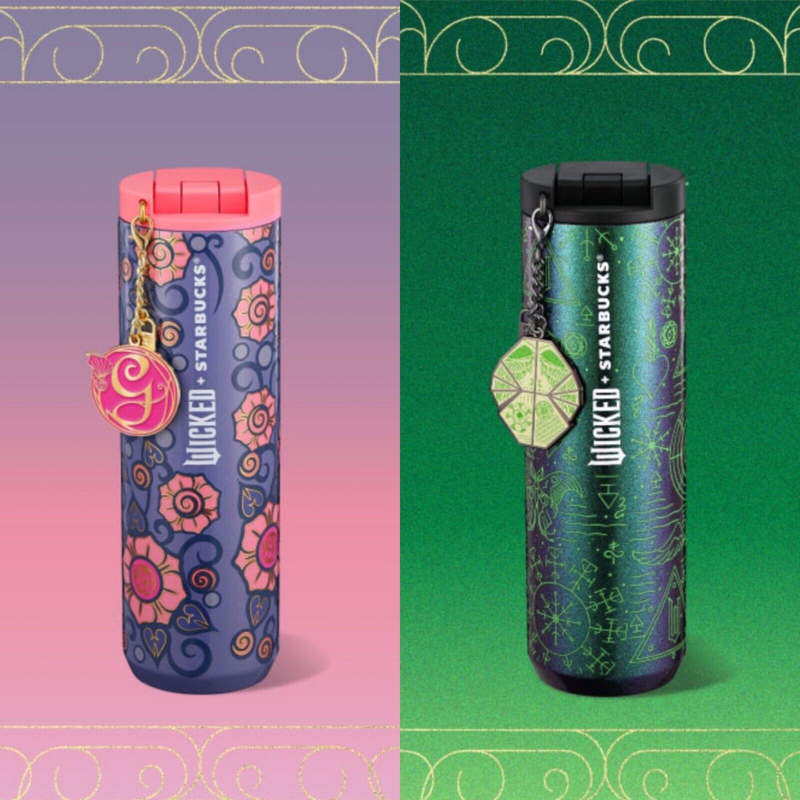 Limited Edition 2024 Starbucks Wicked Glinda & Elphaba Travel cups set - Sold on eBay December 8th, 2024 for $119.00