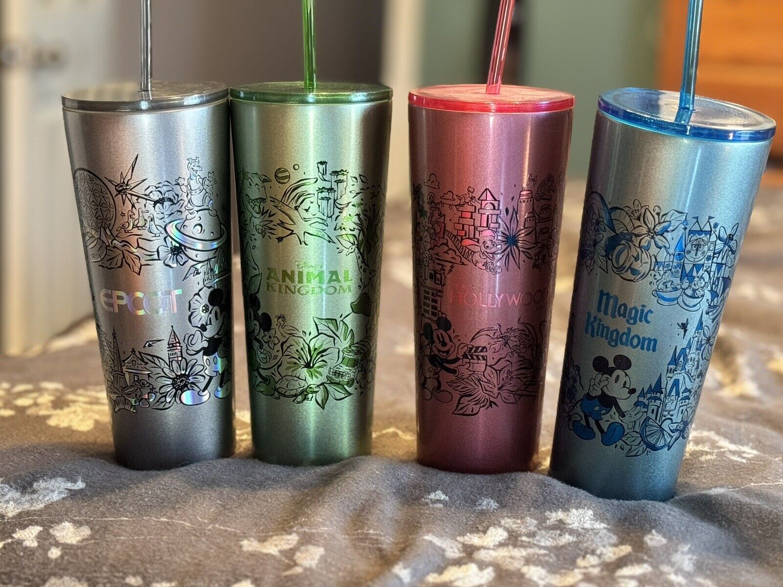 Walt Disney World Starbucks Four Parks Stainless Steel Tumbler Cup Straw Set - Sold on eBay December 12th, 2024 for $128.00