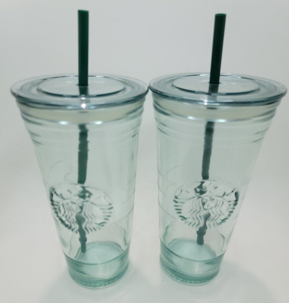 Starbucks 2X20 oz Venti Recycled Green Glass Cold Cup Tumbler Made in Spain - Sold on eBay February 1st, 2025 for $129.99