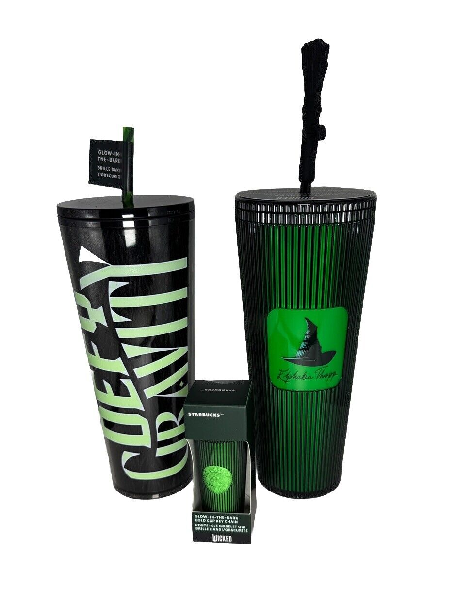 Starbucks Wicked Cold Cup Set Elphaba Glow in Dark  w/Broom Gravity And Keychain - Sold on eBay December 10th, 2024 for $124.99