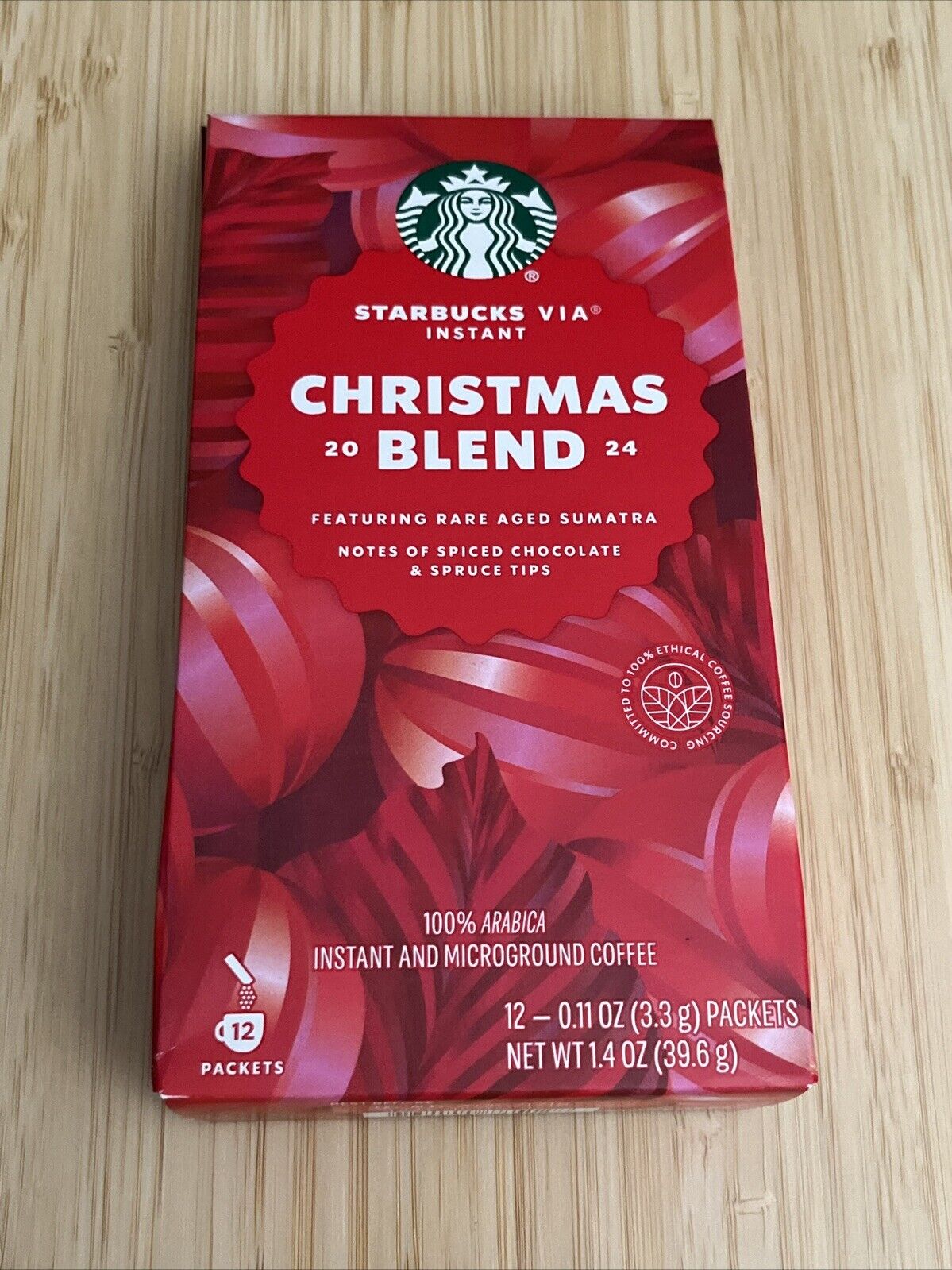 6)STARBUCKS VIA INSTANT CHRISTMAS BLEND RARE AGED SUMATRA SPICED CHOCO & SPRUCE - Sold on eBay February 11th, 2025 for $86.95