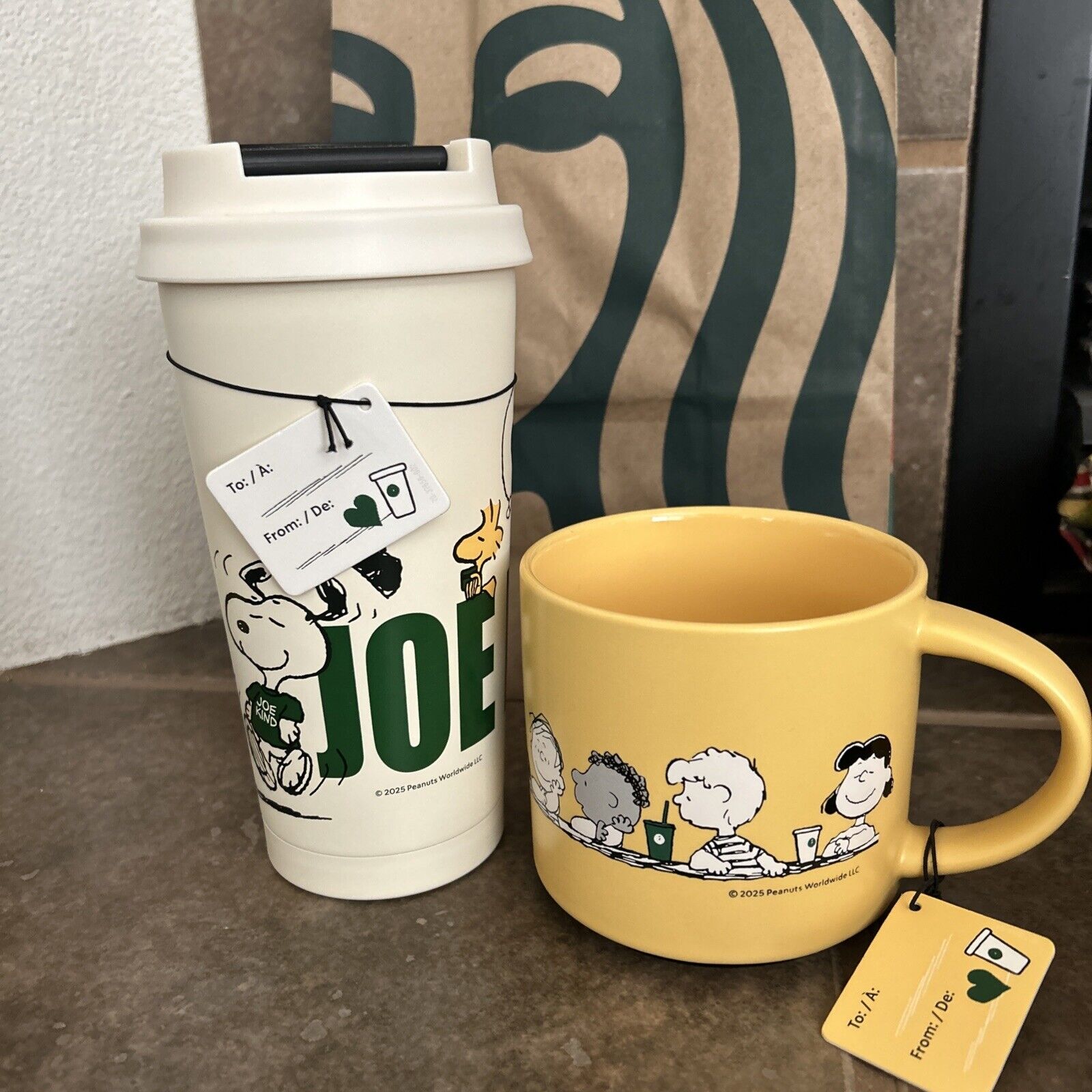 2x 2025 Starbucks Peanuts Ceramic 14oz Mug + 16oz Stainless Steel Tumbler Snoopy - Sold on eBay March 29th, 2025 for $89.99