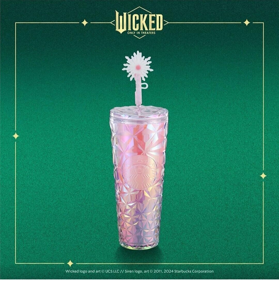 Wicked + Starbucks Prism Cold Cup with Wand Straw Topper (24 oz.) Pink Glinda - Sold on eBay December 24th, 2024 for $97.00 (14 bids) 
