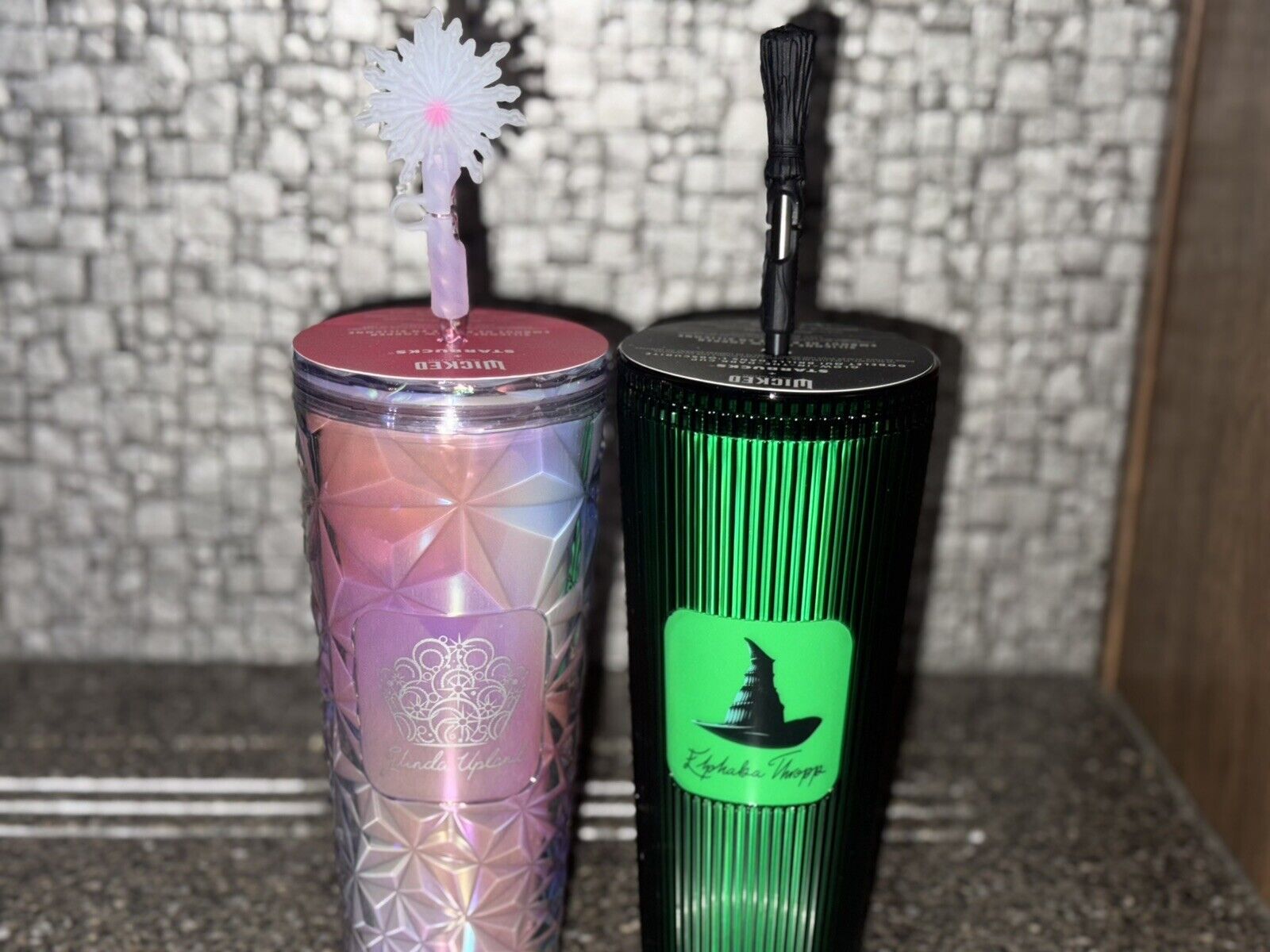 Starbucks Wicked Tumbler 24oz Glinda Elphaba Emerald City Glow In Dark Set Of 2 - Sold on eBay December 9th, 2024 for $120.00 (20 bids) 