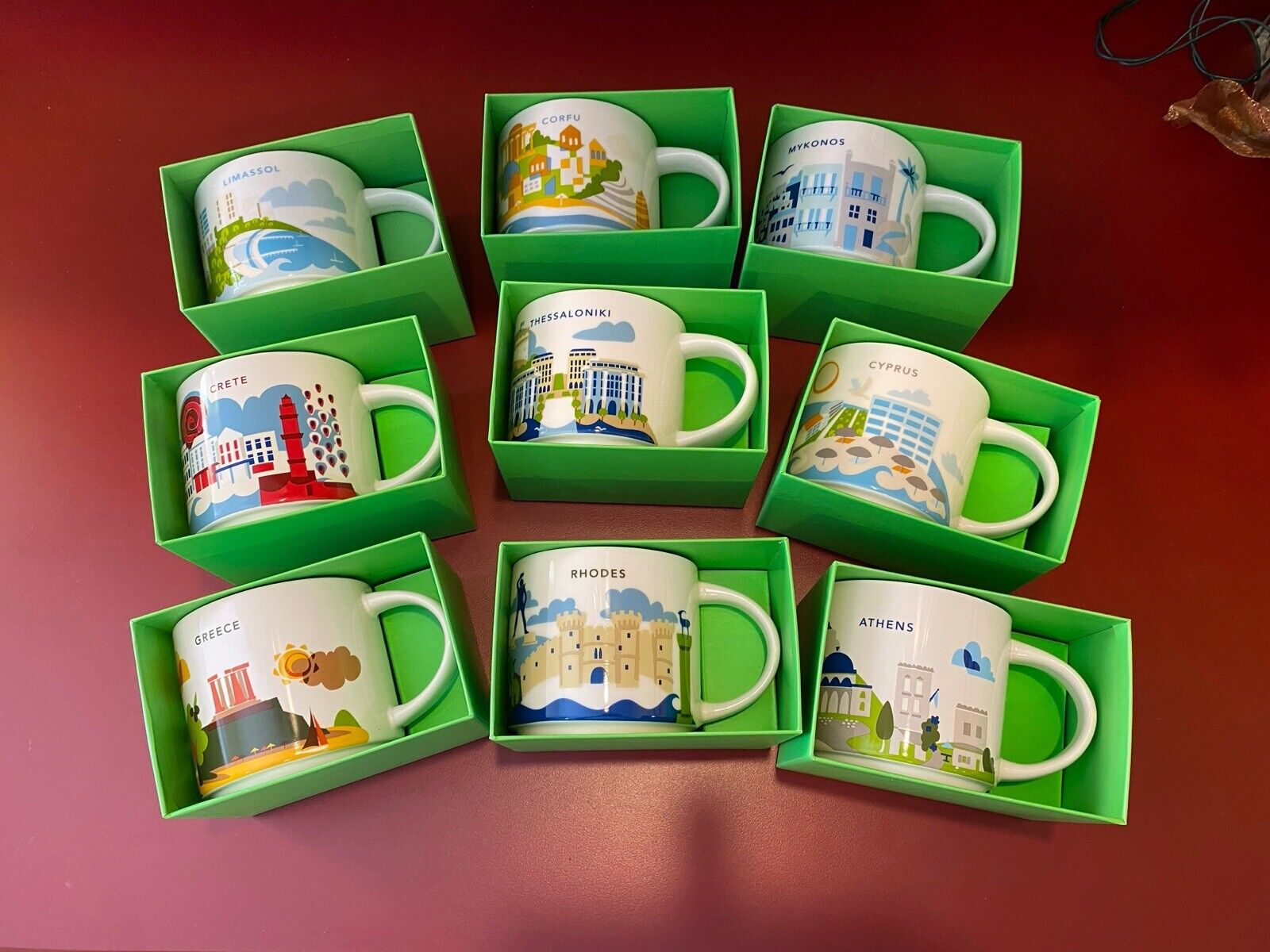 Starbucks You Are Here GREEK Greece Islands Collection 9 Coffee Mugs 14 OZ Set