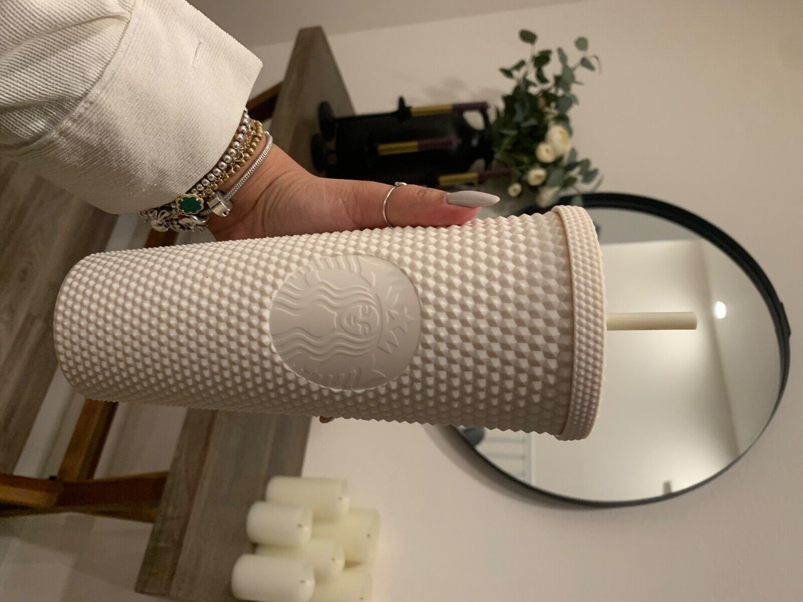 Starbucks studded tumbler, 2023 Mexico Edition. Venti cream/nude color. - Sold on eBay March 8th, 2025 for $60.00
