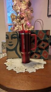 New Listing2023 Starbucks Stanley Collab Tumbler 40 oz Holiday Red Mug metallic