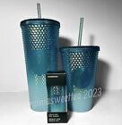 Starbucks 2023 Glacier Blue Studded Bling Set: Venti Grande Keychain Tumbler Cup