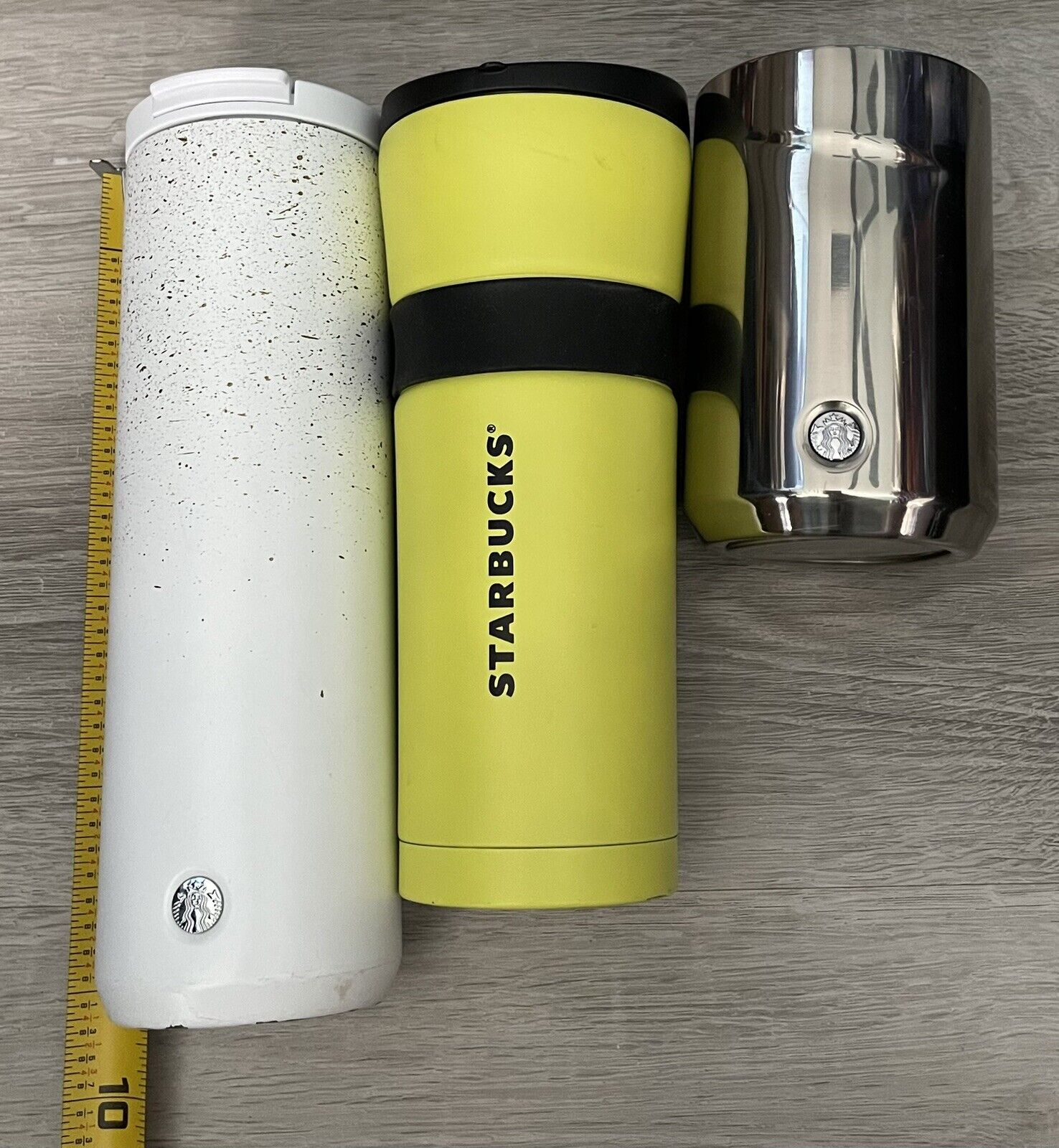 Starbucks Steel Tumblers Lot Rubber Grip 16oz Neon, White 16oz & Silver 12oz - Sold on eBay February 11th, 2025 for $60.00