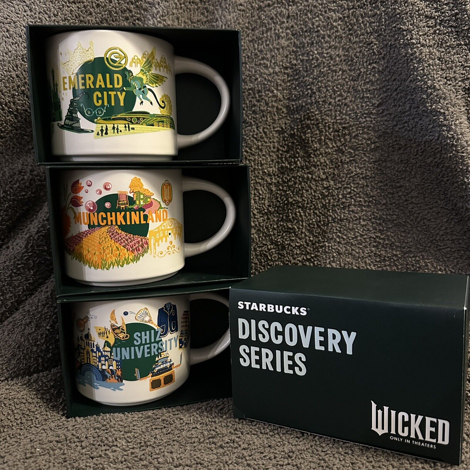 WICKED Starbucks Discovery Series 3 Mugs Emerald City Shiz Universal Studios - Sold on eBay December 5th, 2024 for $175.00