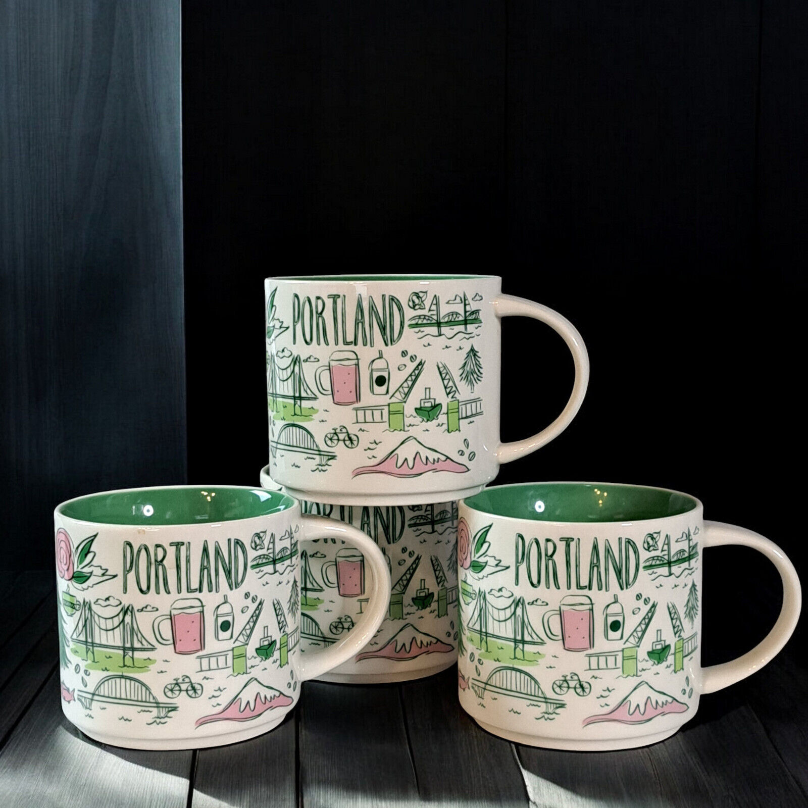Set of 4  Starbucks Been There Series Portland Ceramic 14oz Mug Cup - Sold on eBay March 13th, 2025 for $56.00