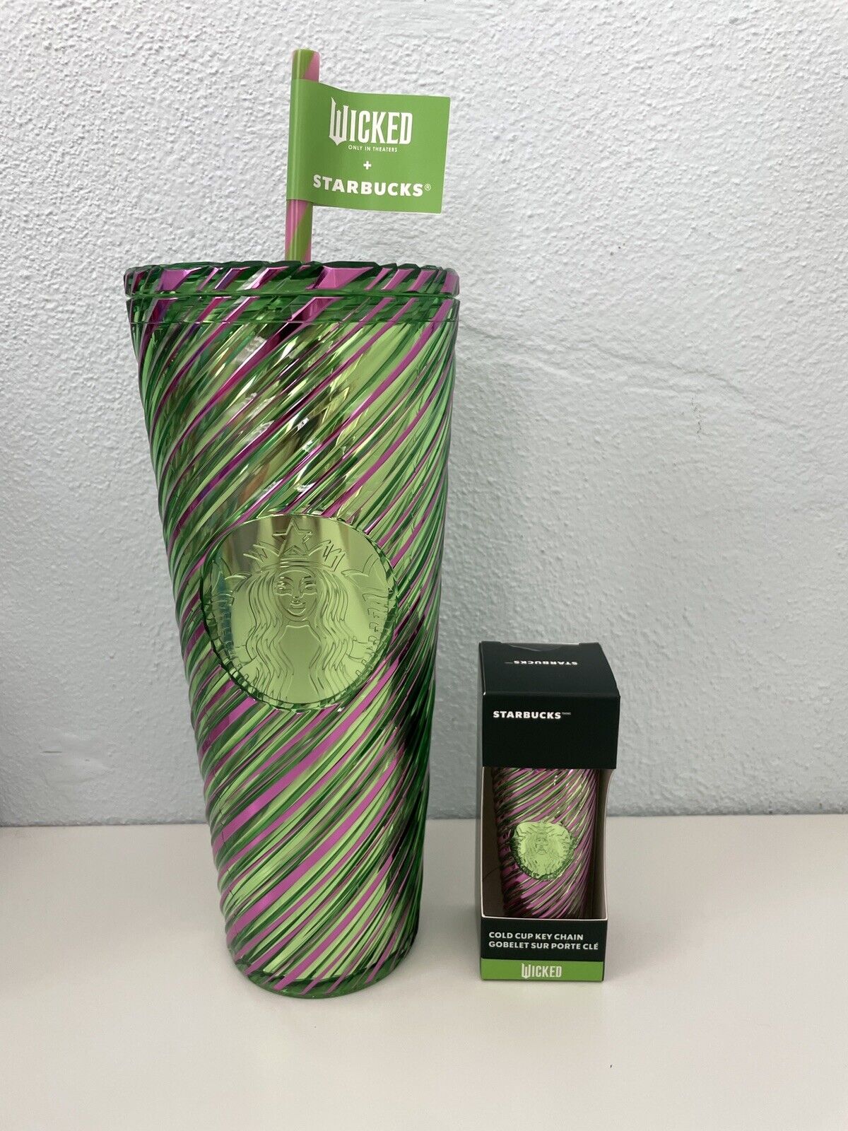 Starbucks Wicked 24oz. Cold Cup Tumbler Pink and Green Swirl & Mini Keychain Set - Sold on eBay January 13th, 2025 for $87.76 (23 bids) 