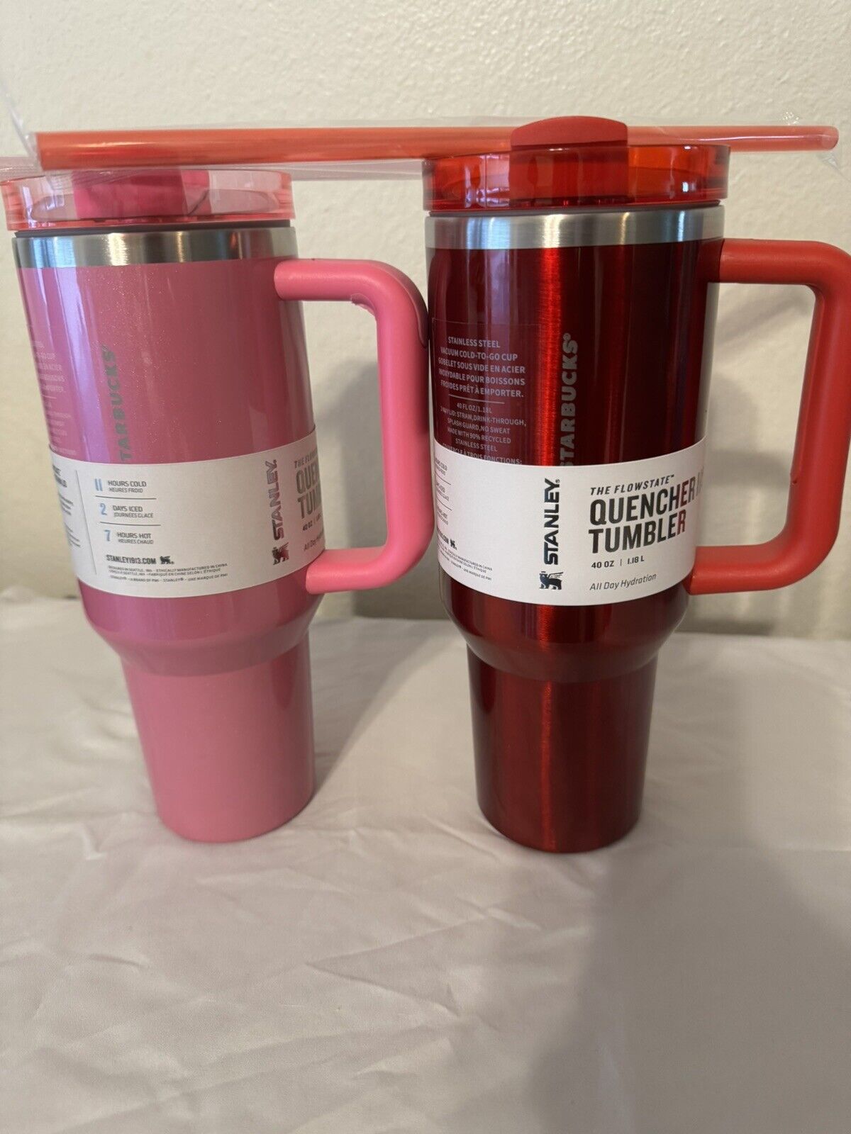 New Stanley x Starbucks Winter Pink & Red 40oz Tumbler 2024 edition (Both) - Sold on eBay March 3rd, 2025 for $95.00