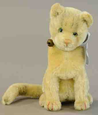 CIRCA 1930s   MOHAIR TAIL-TURNS-HEAD STEIFF CAT WITH BUTTON