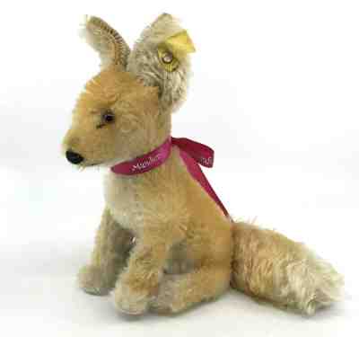 Steiff Xorry Desert Fox sitting Mohair Plush 17cm 7in ID Button Tag 1960s Vtg