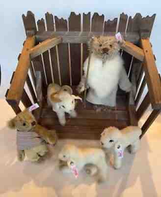 "STEIFF MOHAIR NATIVITY SET 2006â? SHEPHERD & BOY BEARS WITH GOAT& SHEEP/SHED