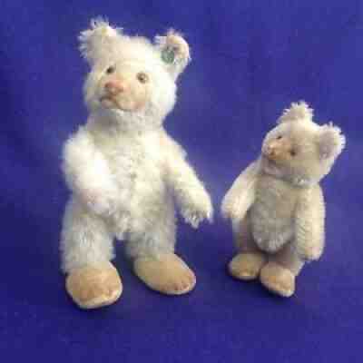 2 EXTREMELY RARE 1920's DUO WHITE STEIFF TEDDY BABY BEAR 5" & 3 3/4" AIRBRUSHED