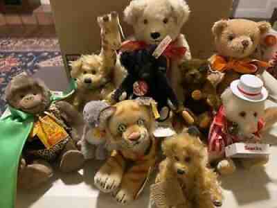 Steiff Teddy Bears Lot of 11 All Different Animals With Tags Mixed Makers