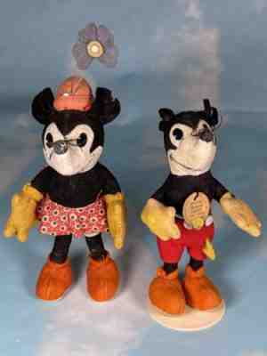 antique Steiff Mickey and Minnie Mouse Pair 1930 4.5 inches tall