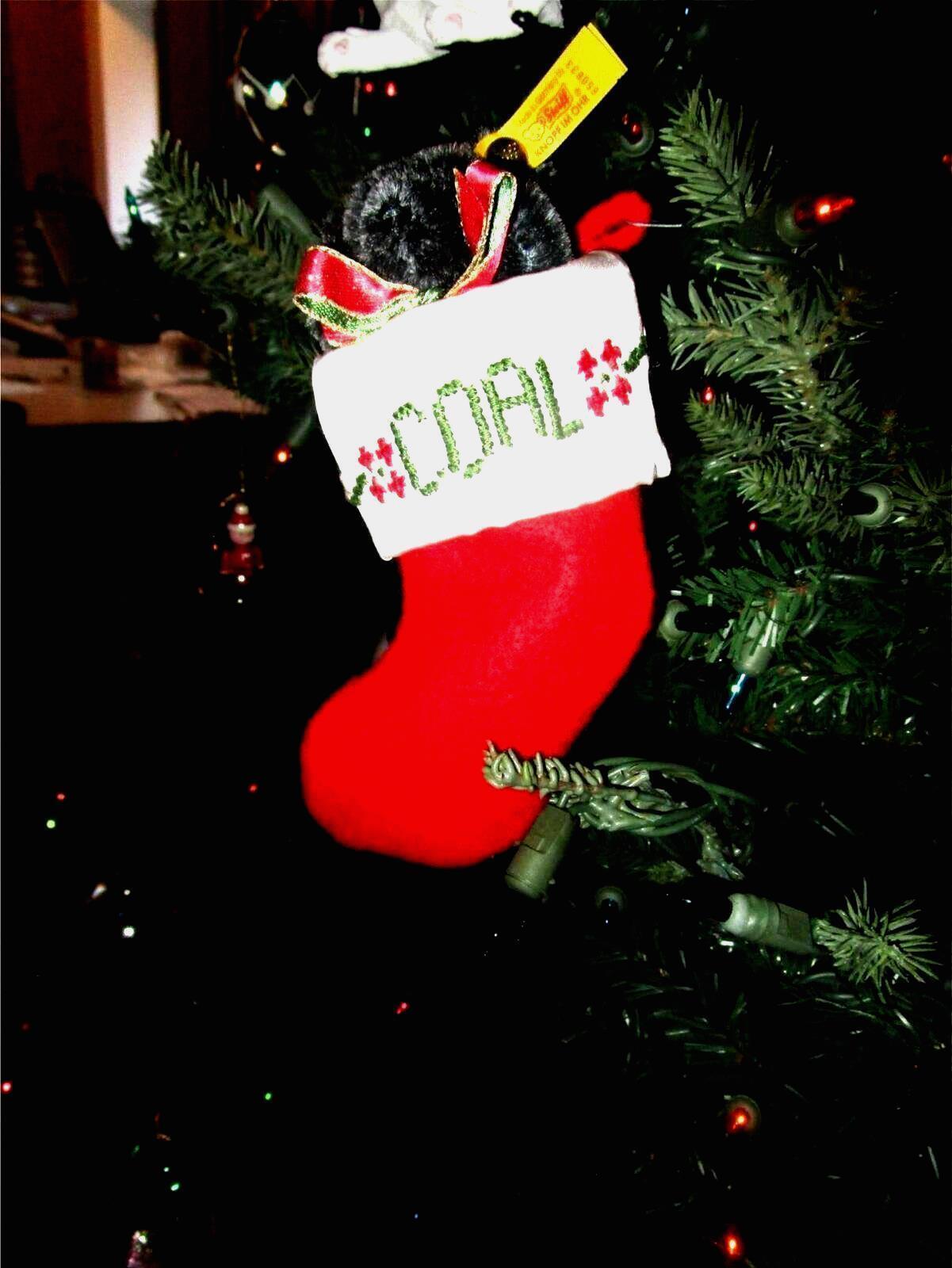 1995 STEIFF MOHAIR TEDDY BEAR COAL IN STOCKING TREE ORNAMENT & COA & BOX 650833
