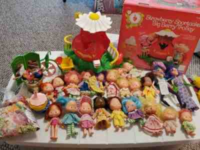 HUGE Vintage Kenner Strawberry Shortcake Carry Case Dolls Trolley Pets &more Lot