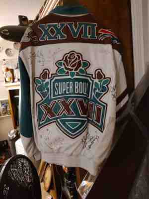 NFL Leather Jacket L Jeff Hamilton Super Bowl XXVll signed by Kelly Emmit+ more