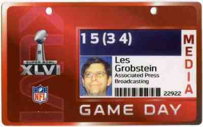-Super Bowl XLVI- Patriots/Giants Football Media/Press Pass/Ticket - Tom Brady!