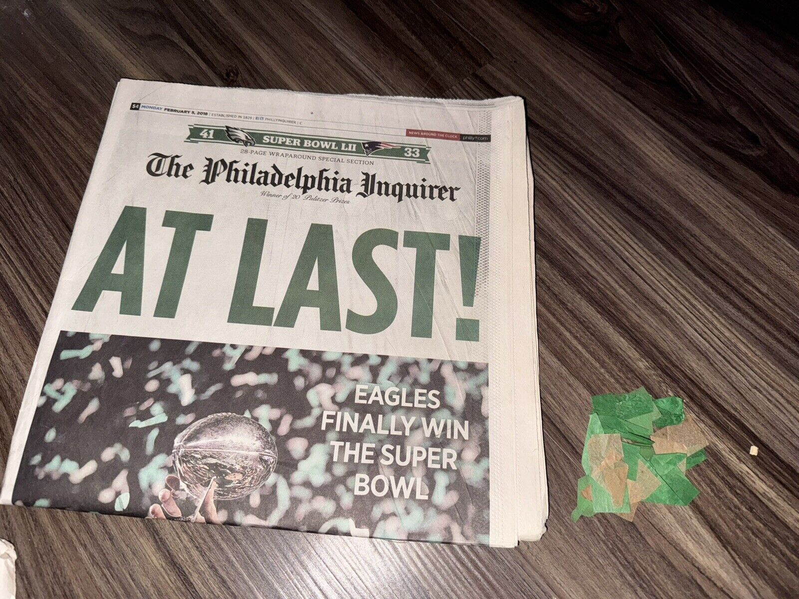 2018 Eagles Win Super Bowl ~ Philadelphia Inquirer Full Newspaper w/ Confetti