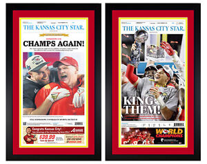 2020 & 2023 Kansas City Chiefs Super Bowl Champs Original Newspaper Set Framed!